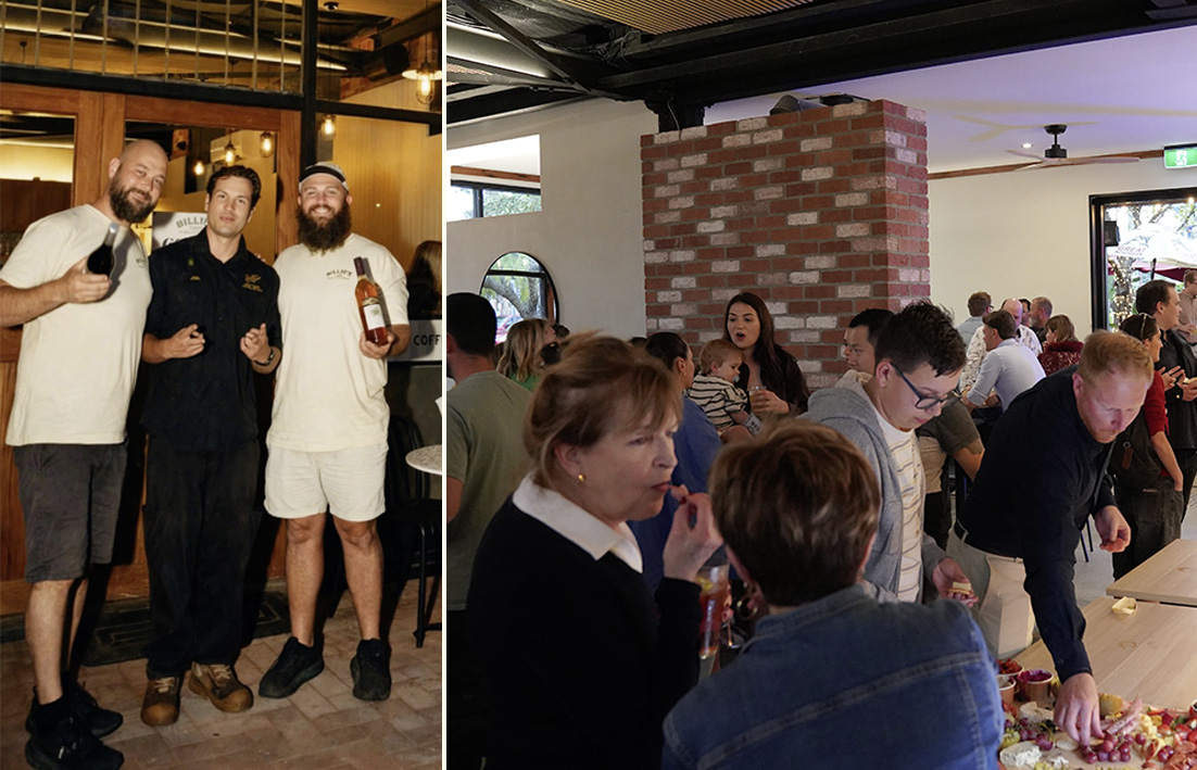 Left: The cafe was soft-launched last Wednesday by co-owners Dave Elder (left) and Jesse Casserly (right). Right: The event featured live music and plenty of food.