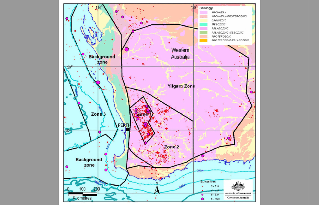 Earthquake-zones in southwest WA.